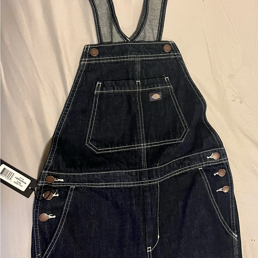 Dickies Navy Blue Denim Overalls with Contrast Stitching
